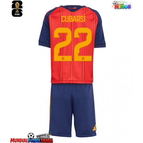 Camiseta España Pau Cubarsi #22 Primera Equipación Replica Mundial 2026 para niños mangas cortas (+ Pantalones cortos)